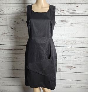 DKNY Architectural Origami Layered Sheath Dress Black 80% Ramie - Size 6